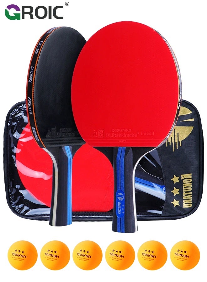 GROIC Table Tennis, 2-Pack Ping Pong Paddles Set, Long Handle Horizontal Rackets, 6 Yellow Table Tennis Balls and Storage Case, High Spin Rubber for Intermediate to Advanced Players, High-Performance Tennis Set - Image 1